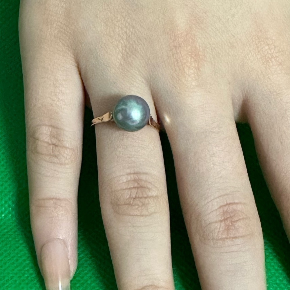 18k real solid god real pearl ring